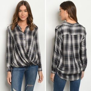 🆕 Grey Plaid Checkered Gathered Hem Top